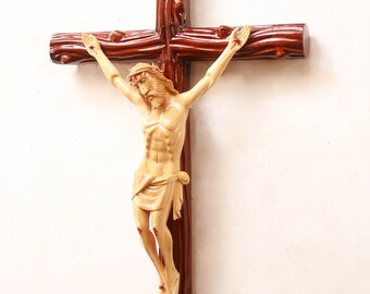 十字架像 大きな聖十字架 イエス像 INRI 木製 手彫り彫刻 サンタクルス