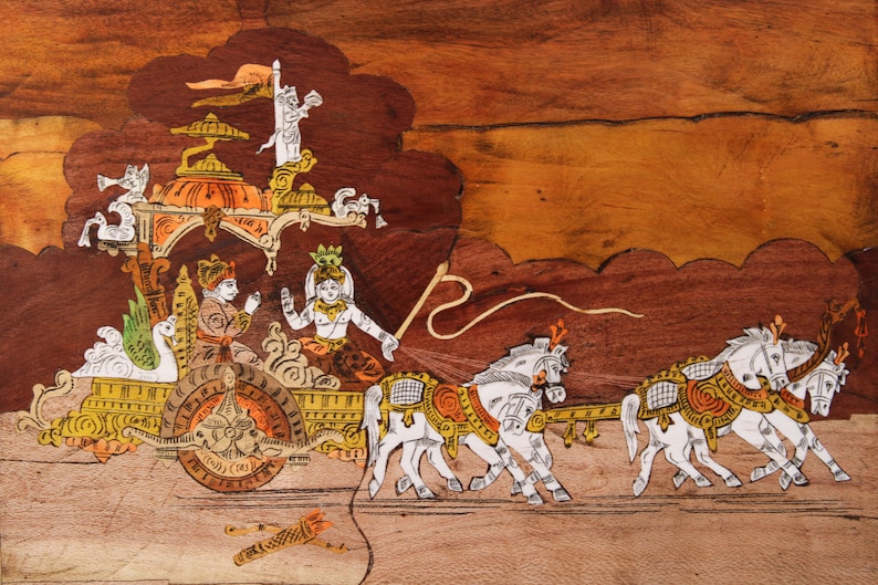 Geetopadesha Wood Inlay Painting Bhagavad Gita Wall Hanging - Etsy