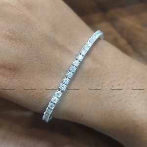 PREMIUM 14K Solid White Gold Round Cut Moissanite Tennis Bracelet / 3MM Round Cut Simulant Diamond 925 Sterling Silver Tennis Bracelet
