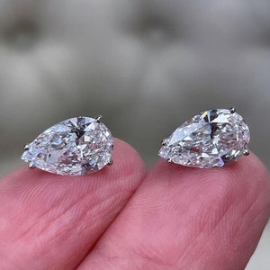 5.15 Tcw Classy Pear Cut Moissanite Pushbacks Studs/ 14K Gold Teardrop Gold Pear Solitaire Earrings/ Lab Diamond Stud Earring/ Gift For Her