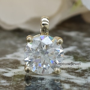 2.00CT Round Cut Lab Grown Diamond Pendant / 925 Sterling Silver Simulated Diamond Pendant/ 8MM Round Cut Basket Set Pendant Gift For Her