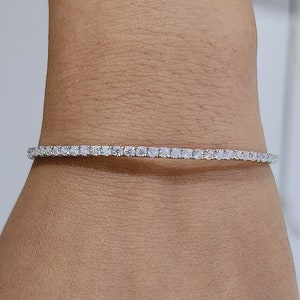 Flexible Bangle Bracelet / 18K/14K Solid White Gold Round Cut Moissanite Bracelet / 1.90mm Round Diamond 925 Sterling Silver Bangle Bracelet