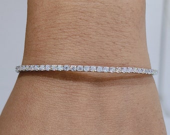 Flexibles Armreif / 18K / 14K Massivweißgold im Rundschliff Moissanit / 1,90 mm Runddiamant 925 Sterlingsilber-Armband