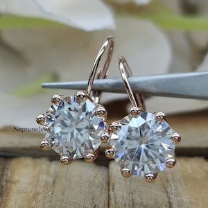4Tcw Round Old European Cut Hoop Earring / 8 MM Simulated Diamond Earring / 14K Gold Hoop Earring / Lower back Hoop Earring/ Vintage Earring