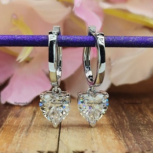 4.10Tcw Heart Cut Moissanite Earring/ 8MM Simulated Diamond Earrings /14K Solid Gold Hoop Earrings / Heart Shape Lower back Hoop Earrings