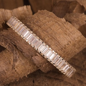 14K Solid White Gold Baguette Cut Lab Grown Diamond Matching Wedding Band / Half Eternity Alternating Stackable Bands/ Matching Bridal Rings