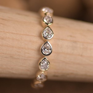 14K Solid Gold Pear Cut Real Lab Grown Diamond 8pc Matching Wedding Band / 2x3mm Pear Cut 8 piece CVD Diamond Stackable Rings For Women