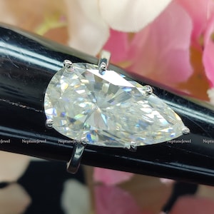 14K Gold Elongated Huge 12x22MM Pear Cut Moissanite 7-Prong Big Engagement Ring / 925 Silver Simulated Diamond Celebrity Style Wedding Ring