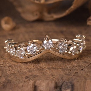 Curved Wedding Band for Diamond Engagement Rings/ Round Cut Lab Grown Diamond Wedding Band/ Chevron Half Eternity Band/ Handcrafted Jewelry