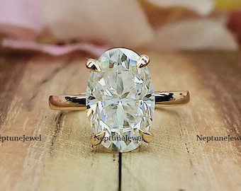 Anillo de compromiso de moissanita ovalada alargada de 8 x 12 mm / Anillo de bodas personalizado de moissanita ovalada / Anillo de bodas de oro de 14 k / Regalo para siempre en plata 925