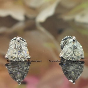 925 Sterling Silver 1.88TCW Trillion Brilliant Cut Moissanite Stud Earrings/ 14K Solid Gold 7X7mm Colorless Trillion Simulated Stud Earrings
