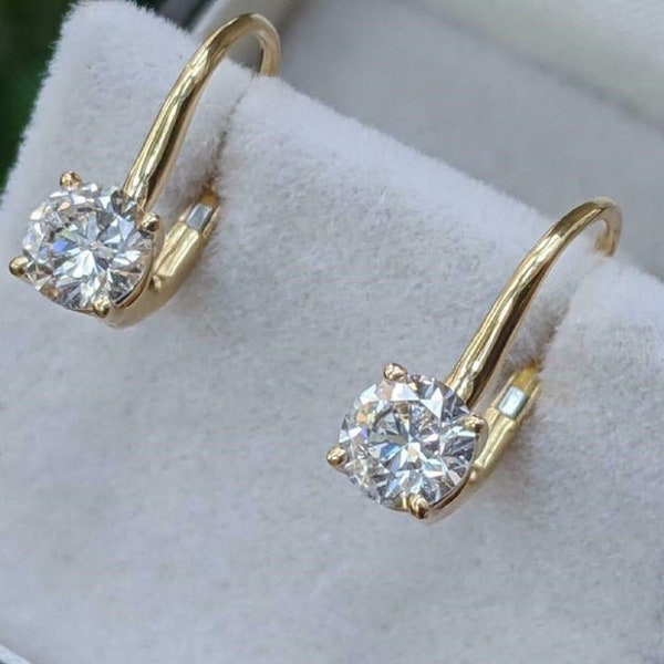 2.60Tcw Round Cut Moissanite Hoop Earring/ 7MM Simulated Diamond Earrings /14K Gold Hoop Earrings /Lower back Hoop Earrings/ Gift For Her