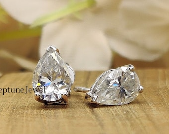 4 CT Pear Cut Moissanite Earring / 14K Diamond Stud Push Back Earrings/ Diamond Studs/ Pear Earrings/ Simulated Diamond Stud/ Gift For Her