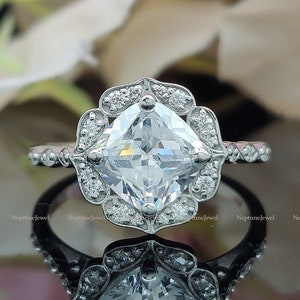 2Ct Cushion Cut Moissanite Solitaire With Accent 14K Gold Engagement Ring/Cushion Cut Lab Diamond Cathedral Set Half Eternity Wedding Ring