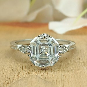 Antique Harlow 14k Rose Gold 3Ct Asscher Moissanite Engagement Ring/ 8mm Asscher Cut Simulated Diamond Moissanite Ring/ Victorian Wedding Ri