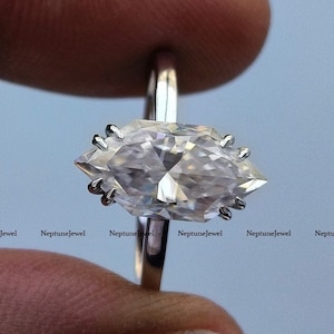 7x14mm Dutch Marquise Cut F-VS1 IGI Certified Lab Grown Diamond Engagement Ring / 14K White Gold Unique Cut Moissanite Halo Wedding Ring