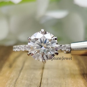 2.50 CT Round Cut Lab Diamond Engagement Ring/ 14K Solid White Gold Solitaire Moissanite Wedding Ring/ 6-Prong Full Eternity Band / Gift Her
