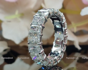 4x6mm Radiant Cut Lab Grown Diamond Full Eternity Band/ 14K Solid White Gold Matching Wedding Band / 925 Silver Engagement Ring
