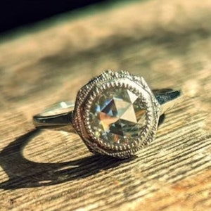 Antique 2CT Rose Cut Round Moissanite 14K Solid Gold Wedding Ring / 925 Silver Bezel Set Rose Cut Round Lab Diamond Ring / Rose Cut Art Deco
