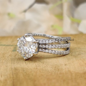 Huge 3.00CT Excellent Cut Round Simulated Diamond Rings / Solitaire Engagement Rings/ Solid 14k Gold Wedding Rings / Moissanite Accent Rings