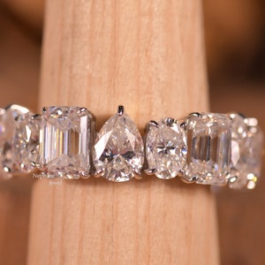 11-Stone CVD Ring / 8.30TW Oval, Pear and Emerald Cut Lab Grown Diamond Engagement Ring In 14K Solid White and Yellow Gold Two Tone Ring