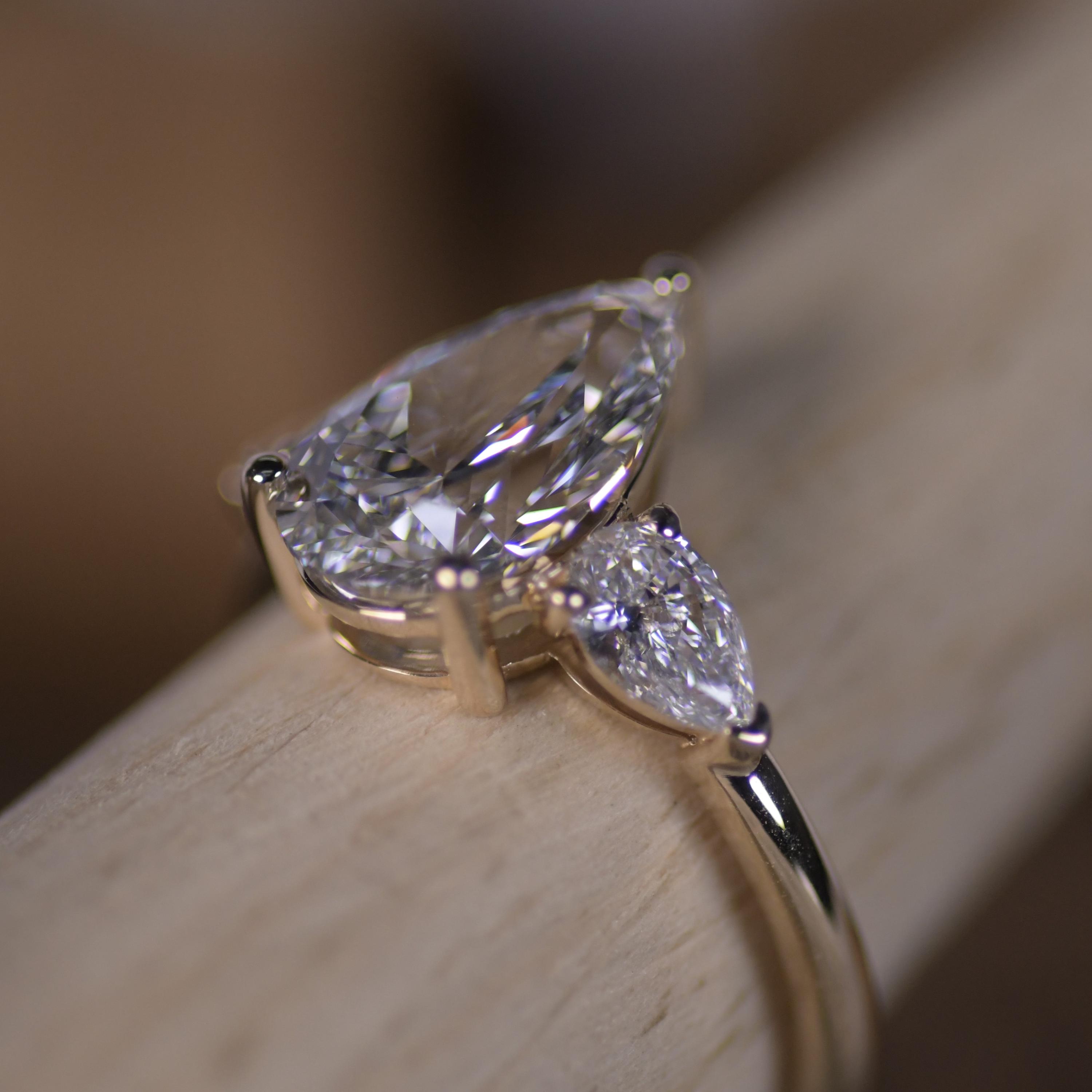 Pear Cut 3-stone Lab Grown Diamond Engagement Ring, IGI Certified - Etsy