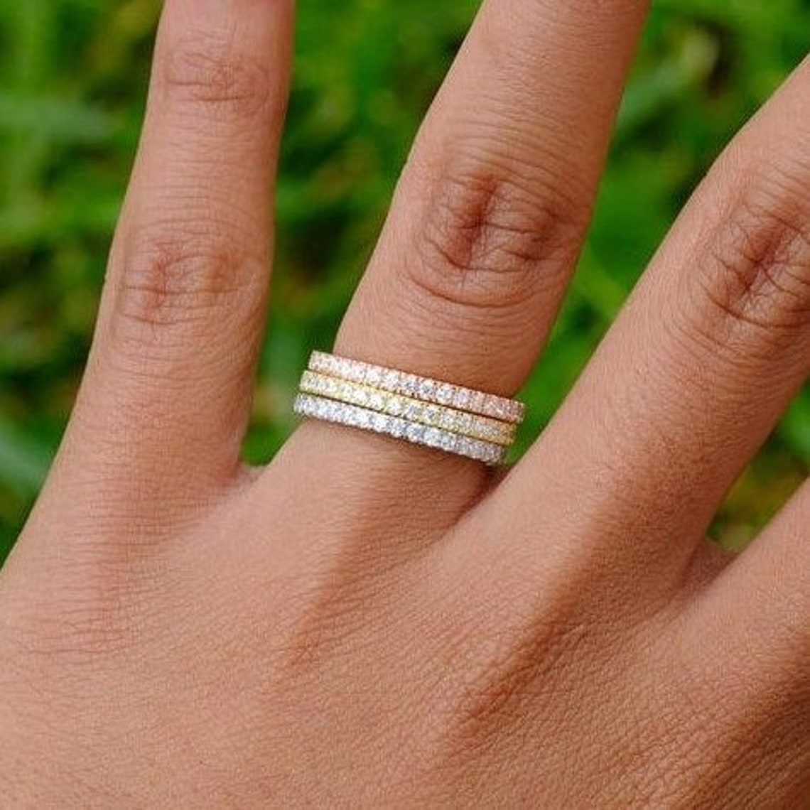 14K Half Eternity Moissanite Matching Band / 925 Silver 2.25mm Etsy