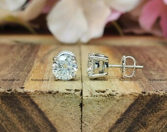 45Ct Round Cut Moissanite Stud Earrings In 14k White Gold - Screw Back, GRA Certified