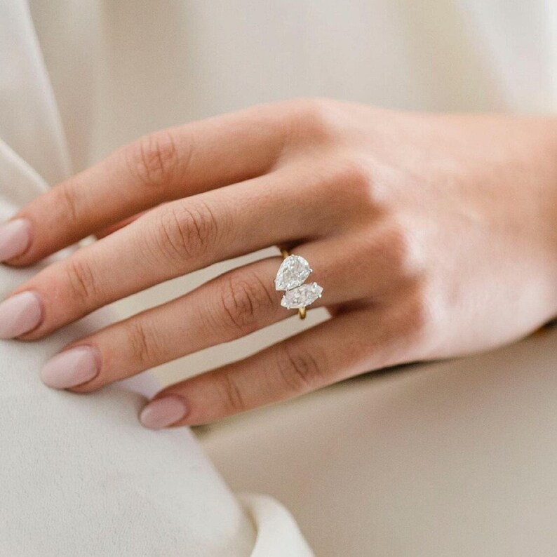 Toi Et Moi Moissanite Engagement Ring - Pear & Marquise Double Stone Ring In 9K/14K/18K Gold