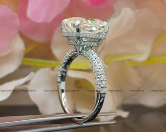 5ct Radiant Cut Gold Moissanite Ring/ 925 Silver Double Hidden