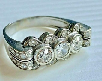 Vintage Ring / 2.50 TCW Stunning Art Deco 3 Center Stone Simulated Diamond Filigree Statement Ring / 925 Sterling Silver, Big Art Deco Ring