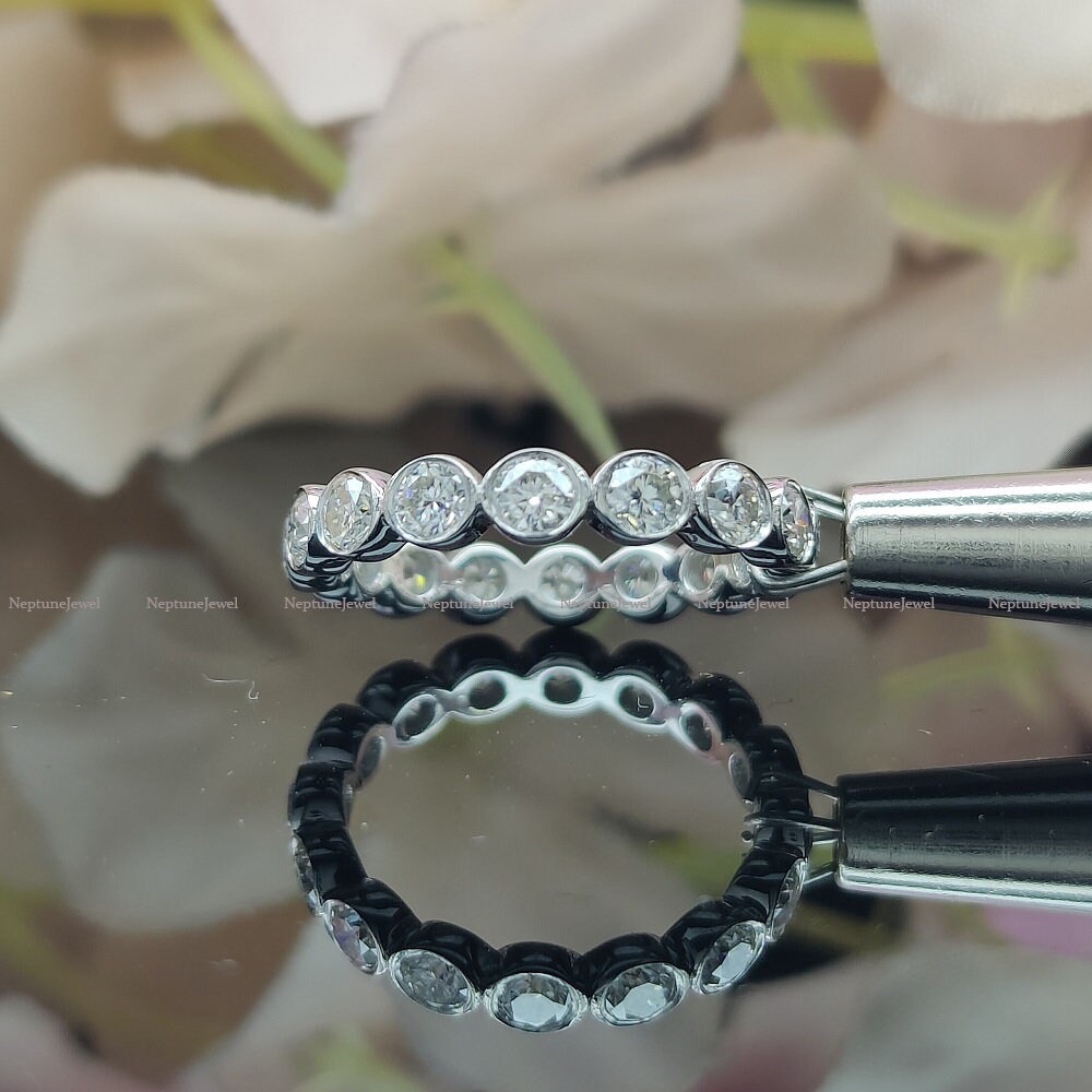 3mm Round Cut Moissanite Full Eternity Bezel Set Wedding Band in 14K ...