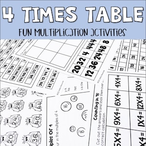 4 Times Tables Worksheets and Activities
