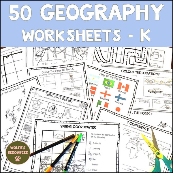 50 Geographie Arbeitsblätter für den Kindergarten und die Schule