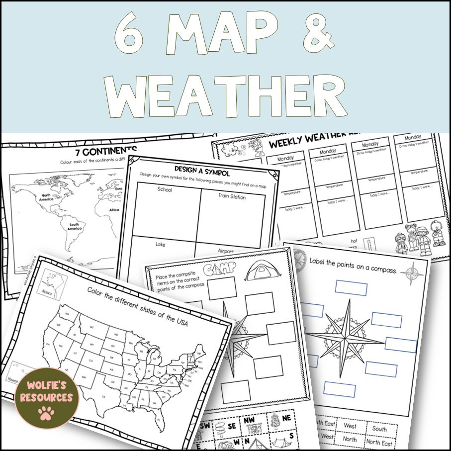50 Geography Worksheets for Kindergarten and Homeschool - Etsy