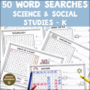 50 Science And Social Studies Word Searches For Kindergarten And Homeschool