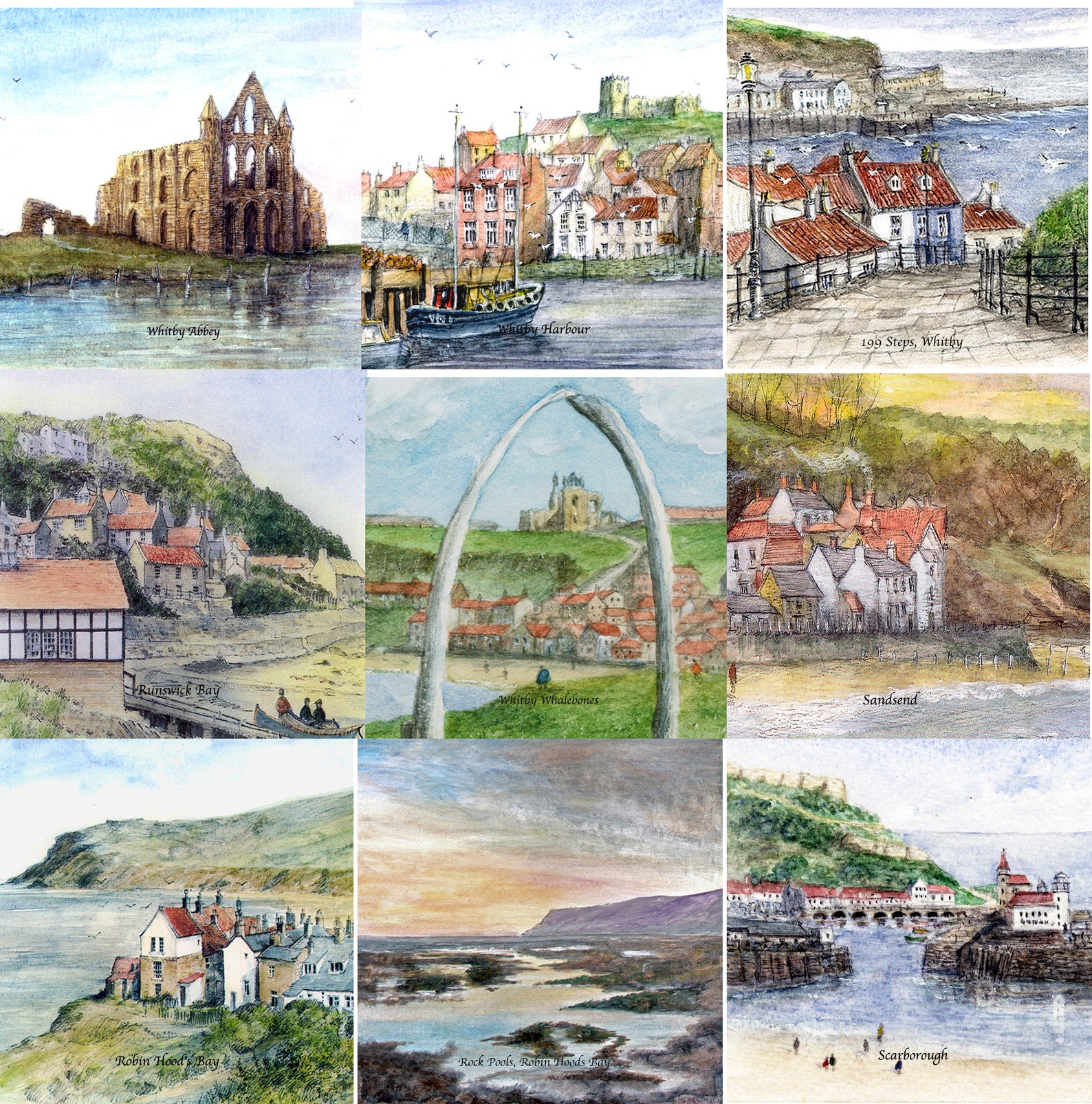 Whitby Drawing Watercolour Prints of Whitby and the Yorkshire Coast, Framed or Mounted ...