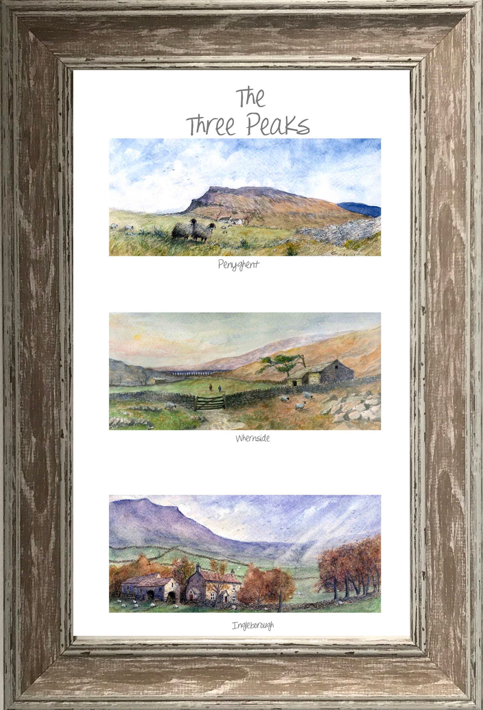 Yorkshire Three Peaks Watercolour Framed or Mounted Prints by Colin Williamson. FREE POSTAGE