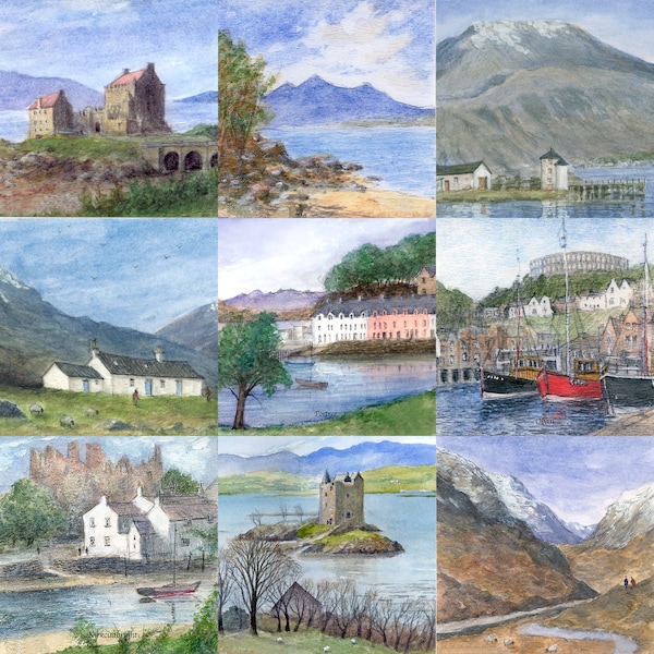 Coasters of Scotland from Watercolours by Whitby Artist Colin Williamson.  FREE POSTAGE