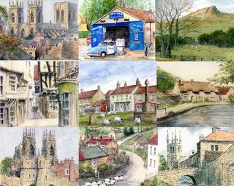 Manteles individuales/de mesa de Yorkshire, basados en acuarelas de Colin Williamson.