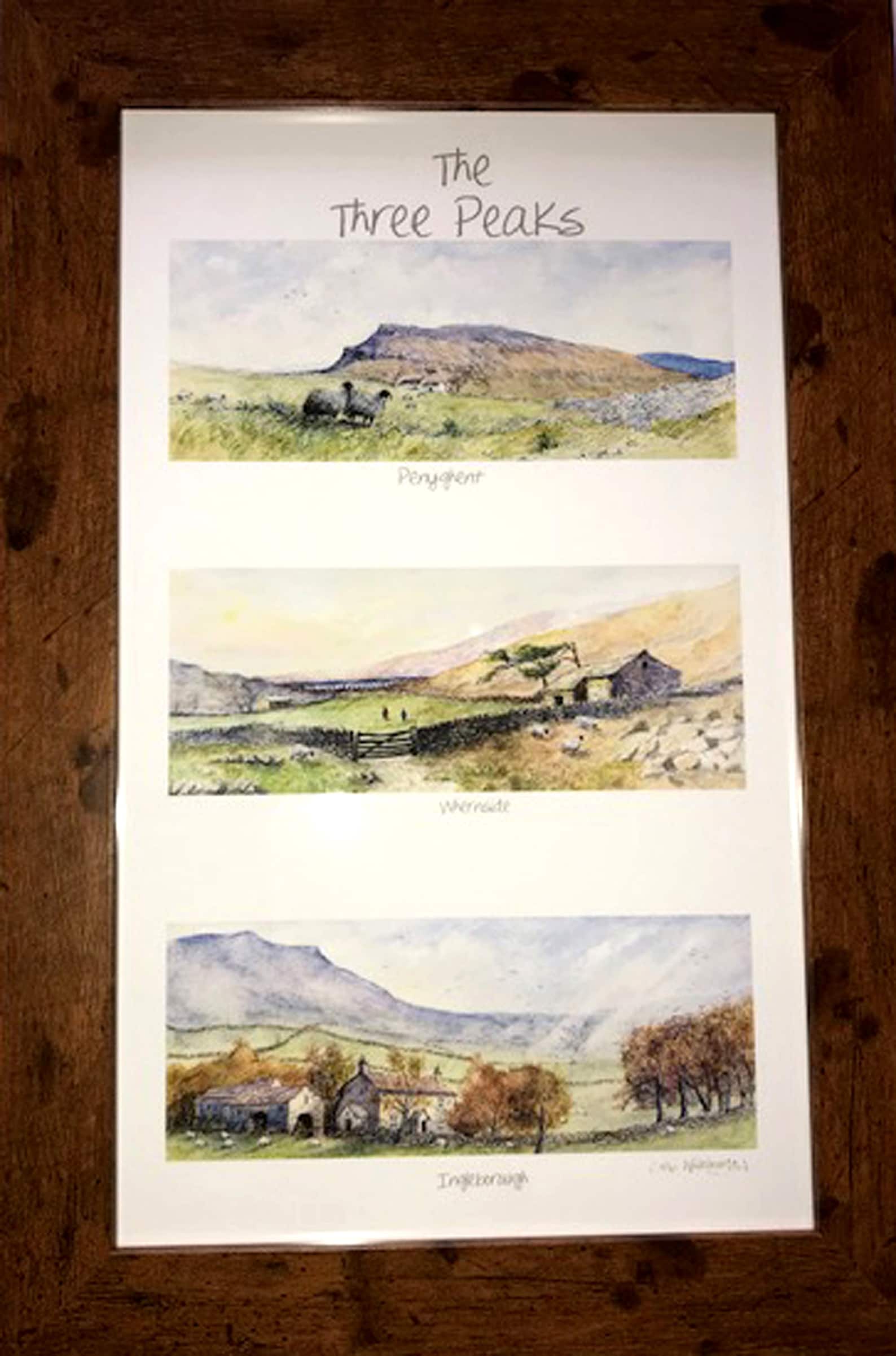 Yorkshire Three Peaks Watercolour Framed or Mounted Prints by Colin