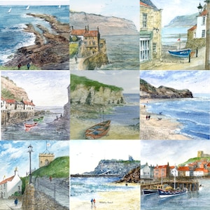 Gravuras em aquarela de Whitby e da costa de Yorkshire, emolduradas e/ou montadas pelo artista de Whitby Colin Williamson.