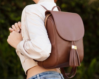 Brown Leather backpack, Shoulder leather women bag,  Travel bag, Everyday bag