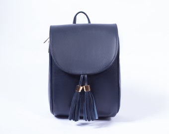 Dark bleu Leather backpack, Shoulder leather women bag,  Everyday bag, Travel bag