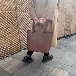 Dark Brown Leather Tote Bag Large Full Grain Tote with Interior Pocket image 3