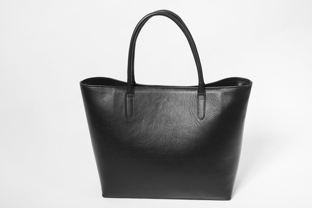 Black Leather Tote Bag Large Tote Bag Shoulder Bag Everyday Etsy