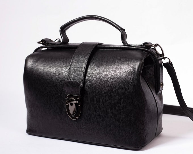 Black Doctor Bag, Shoulder Bag, Top Handle Bag, Crossbody Bag Etsy