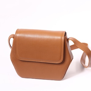 Leather Shoulder bag, Hexagonal bag, Crossbody bag, Camel bag