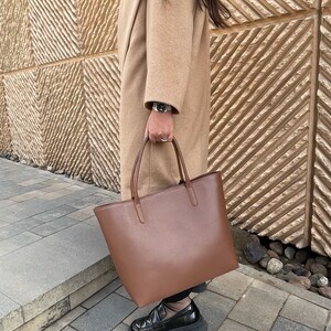 Dark Brown Leather Tote Bag Large Full Grain Tote with Interior Pocket image 8