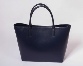 Bleu Leather Tote Bag, Shoulder bag, Large tote bag, Everyday women bag
